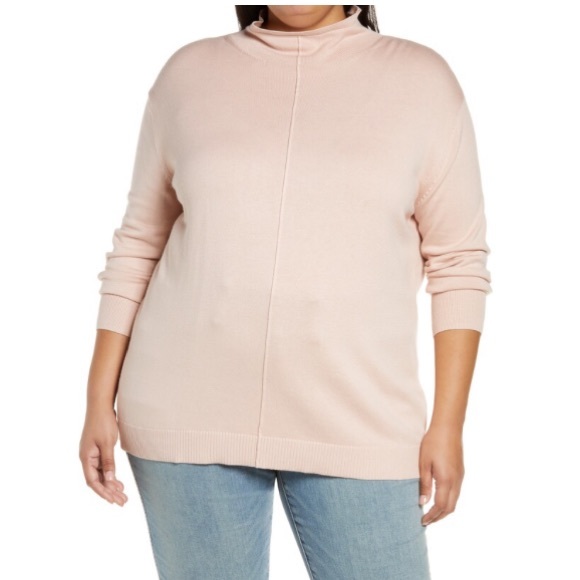 caslon(r) Pocket Funnel Neck Cotton Blend Sweater in Grey Heather , Size X-Large main image 1